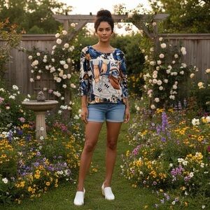 Via Vitale Italy Graphic Floral T Shirt Small